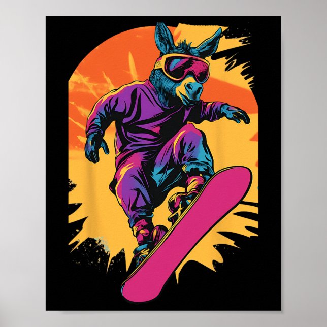 Affiche Animaux De Snowboard - Âne Sur Snowboard Snowbo (Devant)