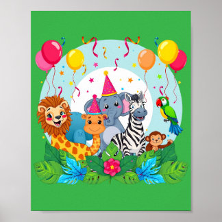Affiche Animaux de zoo Faune Anniversaire - Safari Jungle