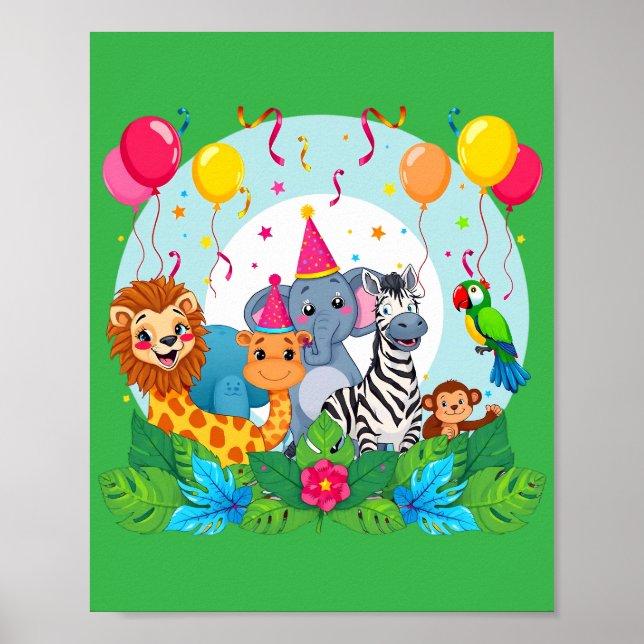 Affiche Animaux de zoo Faune Anniversaire - Safari Jungle (Devant)