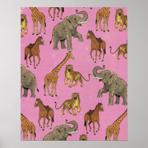 Affiche Animaux de zoo vintage