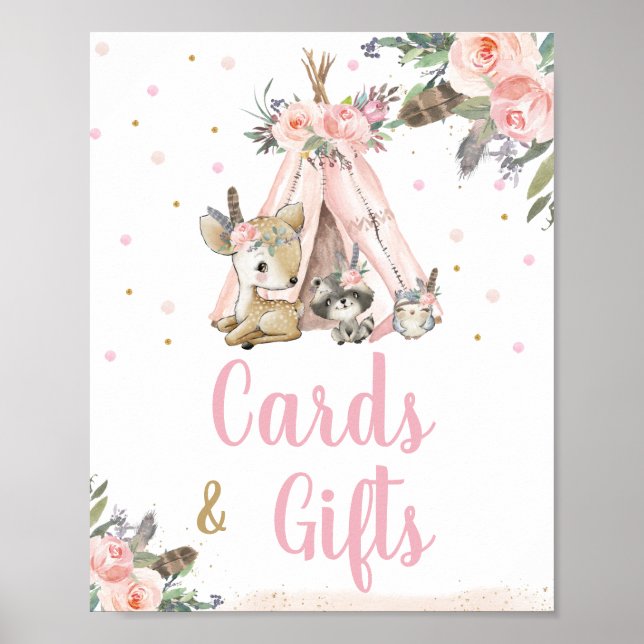 Affiche Animaux des bois Boho tribal Cartes et cadeaux flo (Devant)