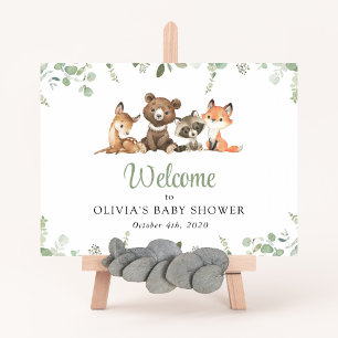 Affiche Animaux des bois, Forêt, Baby shower Bienvenue