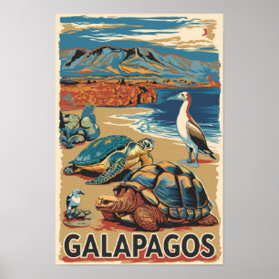 Affiche Animaux des Galapagos Art de voyage vintage