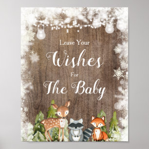 Affiche Animaux d'hiver Bois rustique Voeux pour bébé