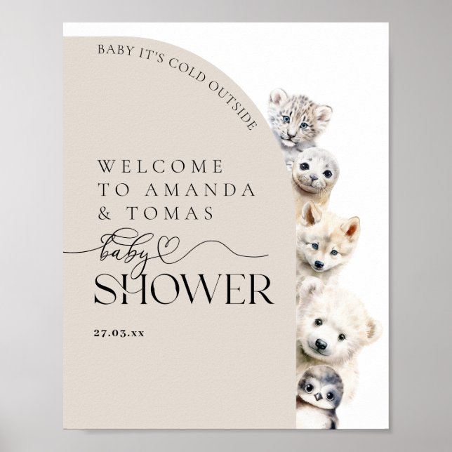 Affiche Animaux d'hiver Mousse de Baby shower neutre pour  (Devant)