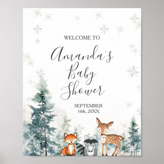 Affiche Animaux d'hiver Snowflakes Baby shower Bienvenue (Devant)