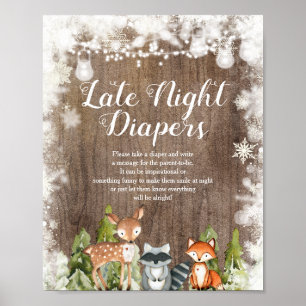 Affiche Animaux d'hiver Snowflakes Wood Late Night Diapés