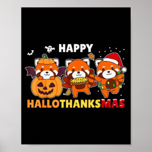 Affiche Animaux drôles pour les vacances Panda rouge Noël