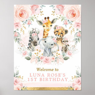 Affiche Animaux d'une Jungle rose Blush Floral Anniversair