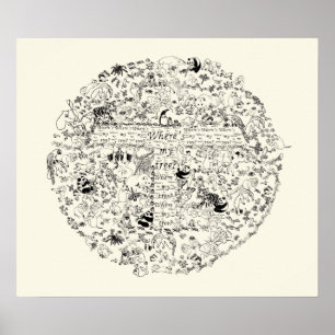 Affiche Animaux en danger Arbres Planète Terre Dessin Art