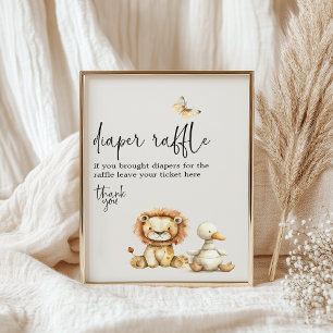 Affiche Animaux en peluche vintage pour Baby Shower Diaper