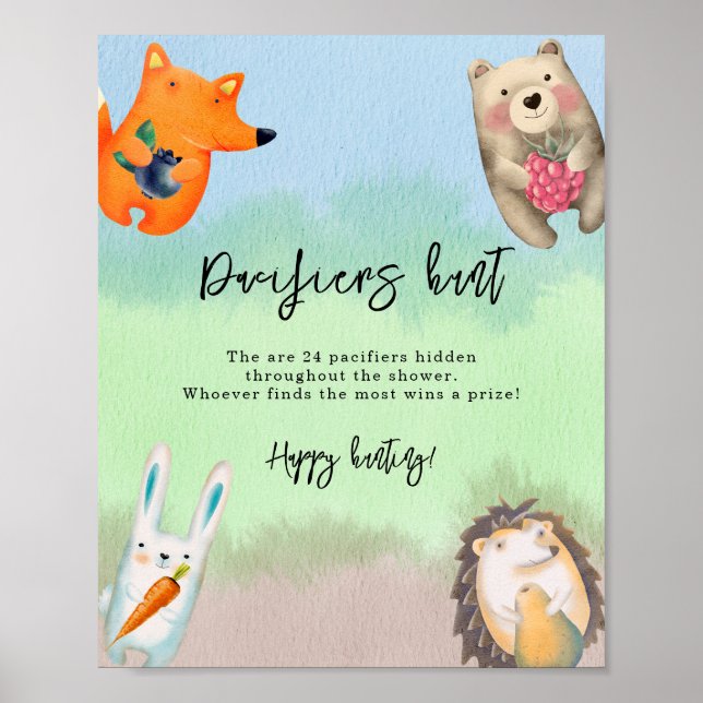Affiche animaux forestiers - baby shower de chasse au Paci (Devant)