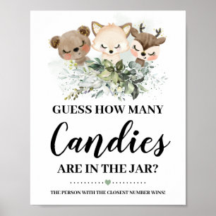 Affiche Animaux forestiers Combien de bonbons Baby shower 
