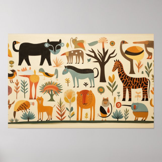 Affiche Animaux imaginaires et plantes variés (Devant)