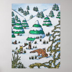 Affiche animaux mignons dans la neige illustration faune