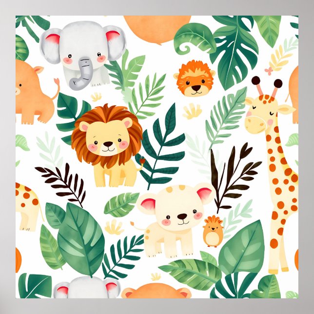 Affiche Animaux mignons de safari motif jungle (Devant)