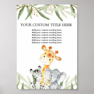 Affiche Animaux mignons de safari verdure Personnalisez Vo