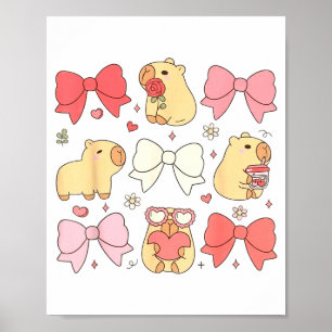 Affiche Animaux mignons Kawaii et rubans coquette rose est