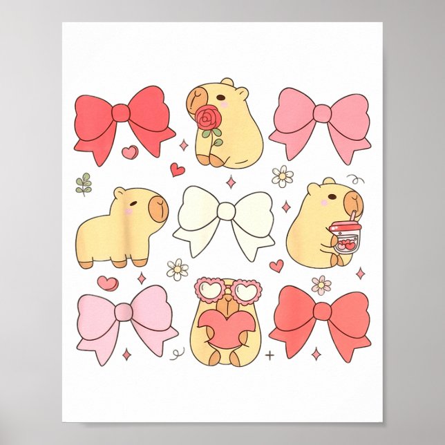 Affiche Animaux mignons Kawaii et rubans coquette rose est (Devant)