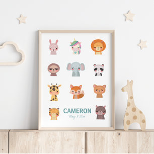 Affiche Animaux mignons Kawaii Illustration Yoga Zen