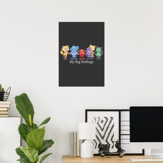 Affiche Animaux Mignons Kawaii Santé Mentale Émotions & Se (Bureau à domicile)