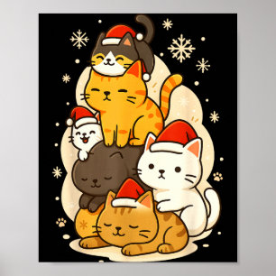Affiche Animaux Mignons Noël Kawaii Chats Neko Drôle Amour