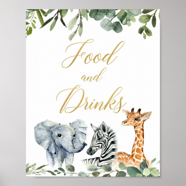 Affiche Animaux Safari baby shower nourriture et boissons  (Devant)