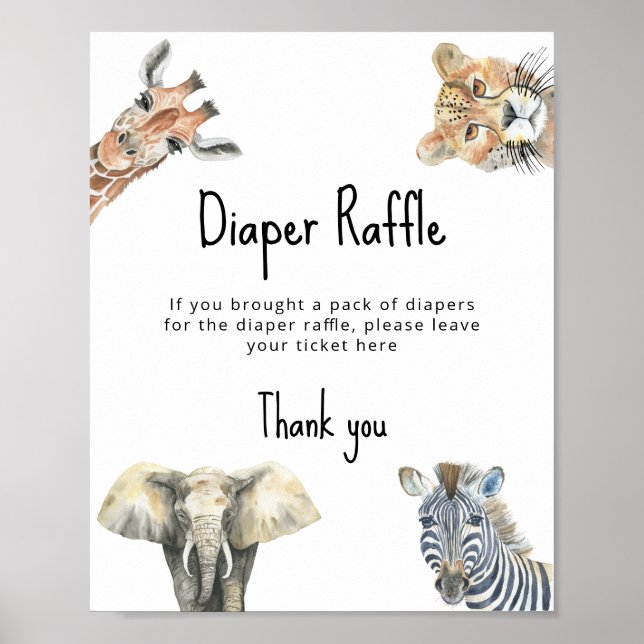 Affiche Animaux Safari - Diaper Raffle jeu (Devant)