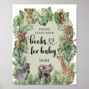 Affiche Animaux Safari Livres verts tropicaux pour bébé