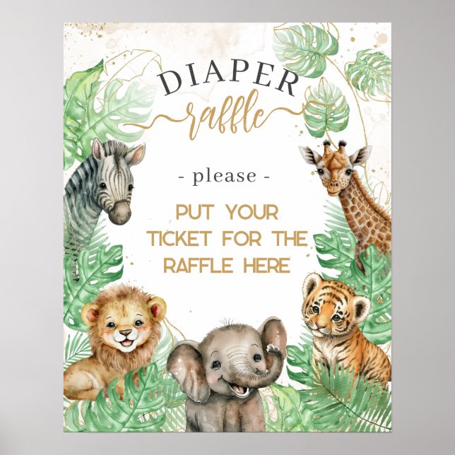 Affiche Animaux Safari Végétation tropicale Baby shower di (Devant)