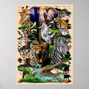Affiche Animaux sauvages de la Savane africaine