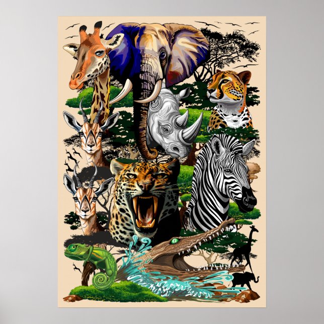 Affiche Animaux sauvages de la Savane africaine (Devant)