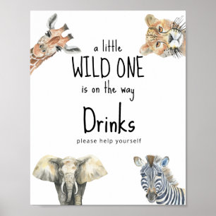 Affiche Animaux sauvages de safari à l'aquarelle - Boisson