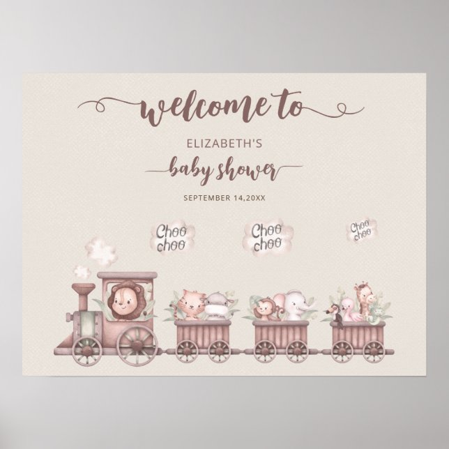 Affiche Animaux Train Baby shower Boho Welcome Foam Board (Devant)