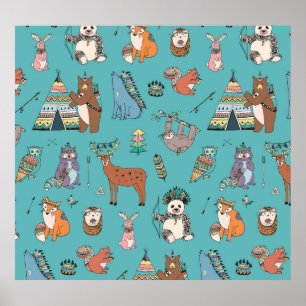 Affiche Animaux tribaux : motif forestier.