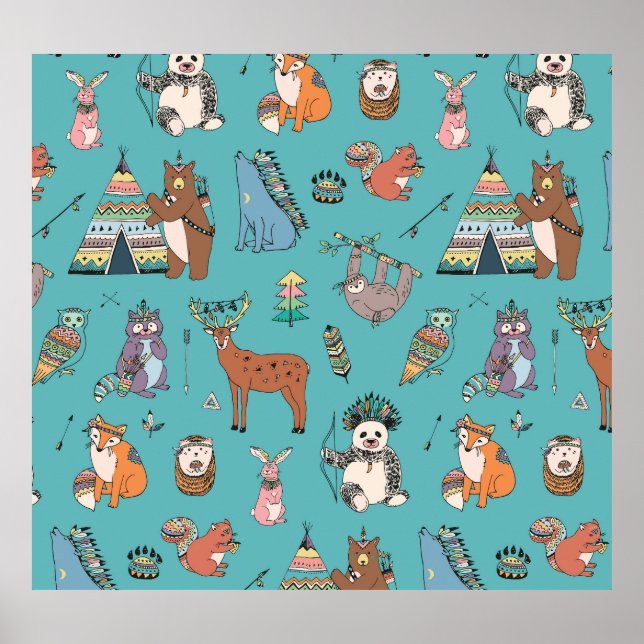 Affiche Animaux tribaux : motif forestier. (Devant)