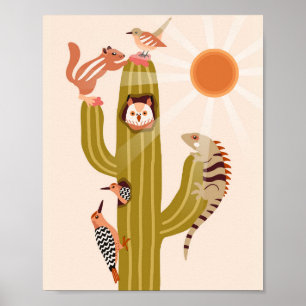 Affiche Animaux vivant dans un cactus enfants