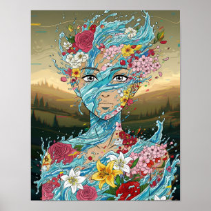 Affiche Anime Abstrait : Esprit d'eau avec floraison