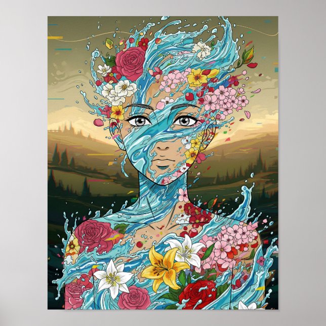 Affiche Anime Abstrait : Esprit d'eau avec floraison (Devant)