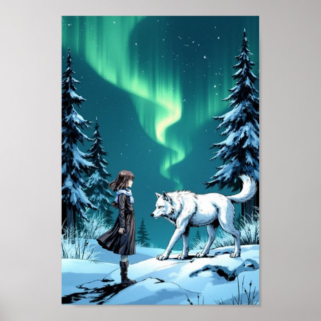 Affiche Anime Arctic Wolf Aurora Wall Art (Devant)