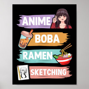 Affiche Anime Boba Ramen Sketching Otaku Kawaii Anime Girl