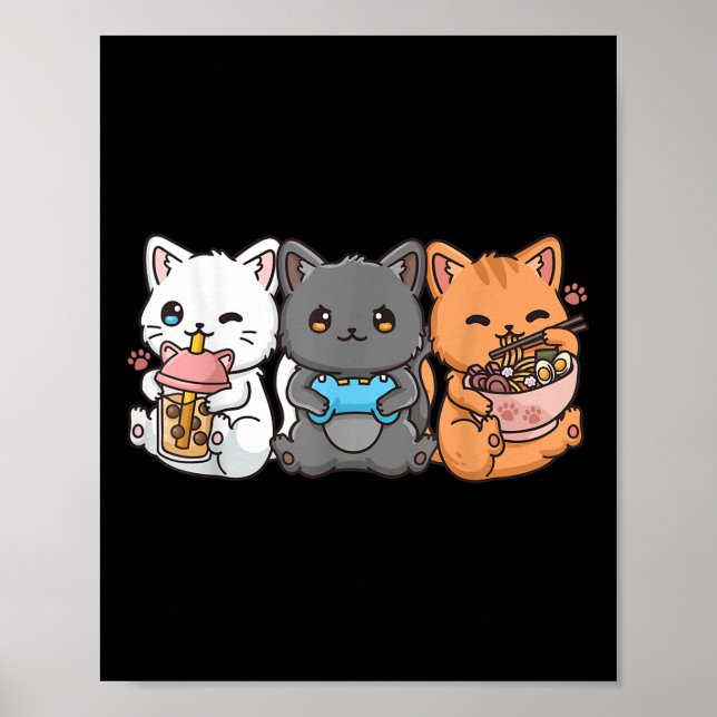 Affiche Anime Boba Tea Buble Tea Jeu Gamer Ramen Cat (Devant)