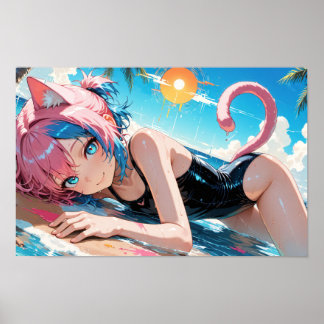 Affiche Anime Chat Girl été Plage amusant