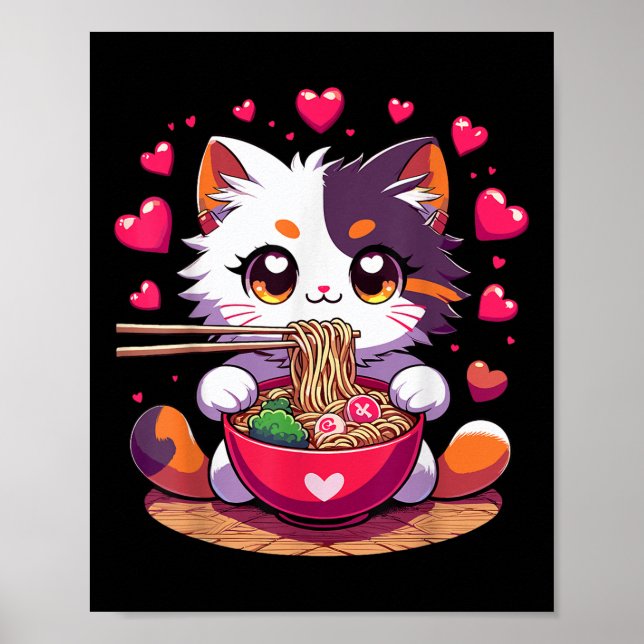 Affiche Anime Chat Manger Des Nouilles De Ramen Avec Le Co (Devant)