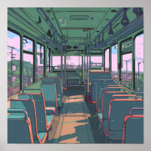 Affiche Anime esthétique à l'intérieur d'un bus Paysage Ar
