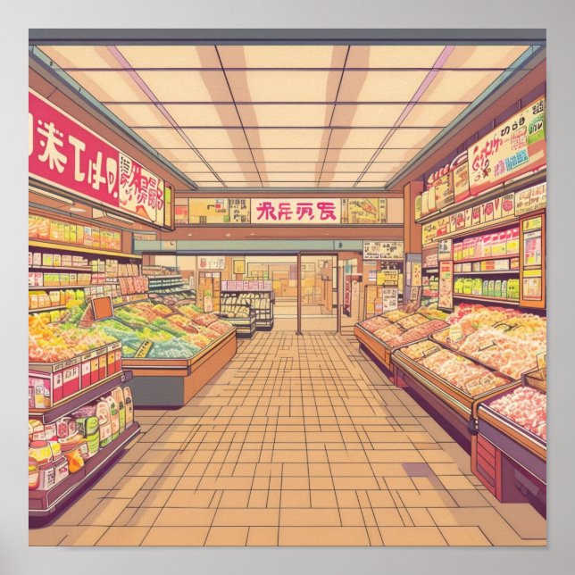 Affiche Anime esthétique japonaise Supermarché intérieur (Devant)