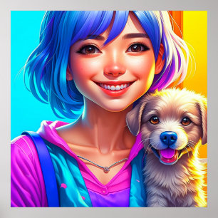 Affiche Anime Girl and Puppy Chien