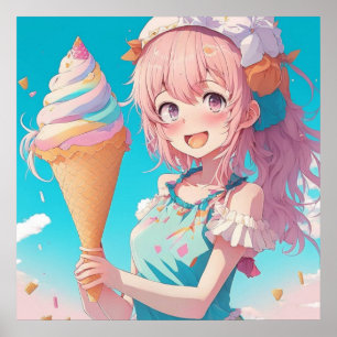Affiche Anime Girl avec Cupcake Whimsical