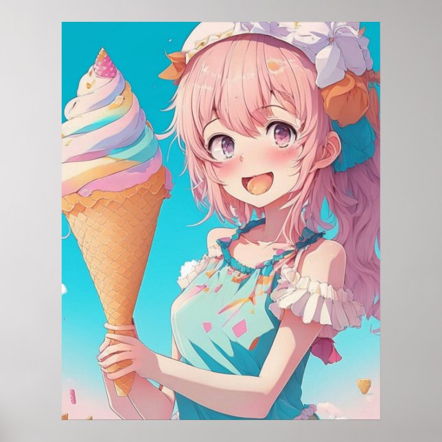 Affiche Anime Girl avec Cupcake Whimsical (Devant)