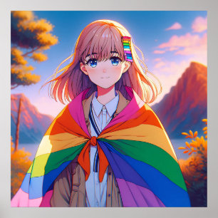 Affiche Anime Girl avec LGBTQIA+ Cape